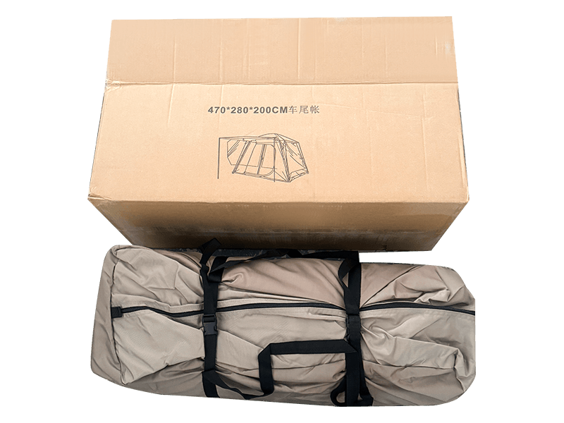 Cort de camping în aer liber, cu două straturi, care se conectează la partea din spate a unui vehicul