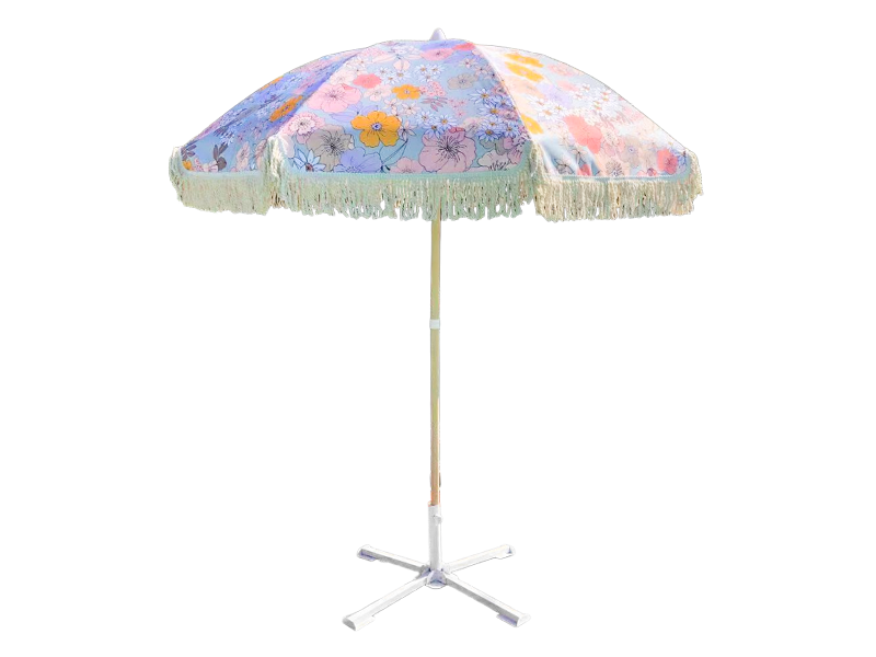 Umbrelă de exterior cu ciucuri de 2 m din poliester din lemn