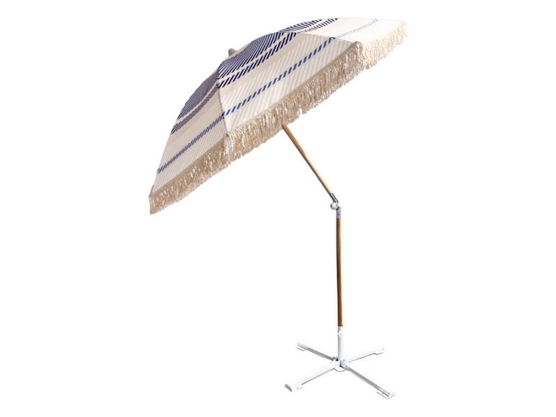 Umbrelă de plajă din poliester de 2,0 m cu stâlp și ciucuri din aluminiu